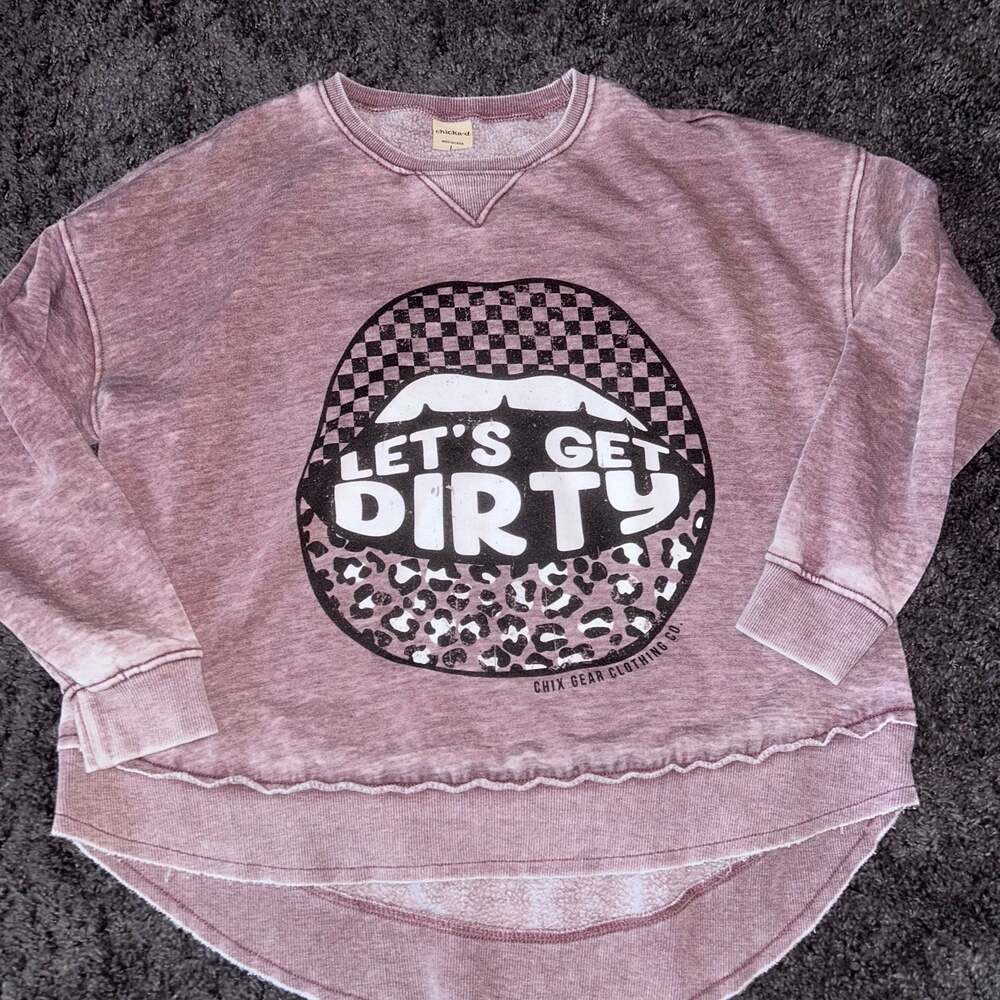 Chix Gear Clothing Co. Let's Get Dirty Lips Graphic Sweatshirt Size L